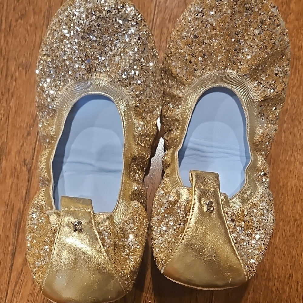 Yosi Samra Gold Glitter Ballet Flats